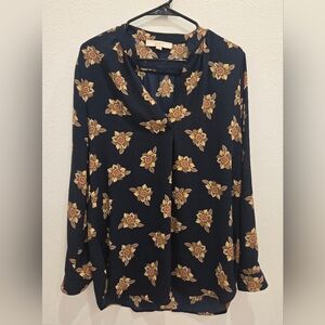 Floral Print Navy Blouse‎